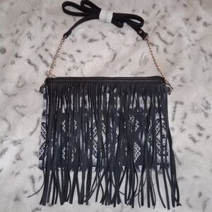 Fringe Black and White Crossbody Bag